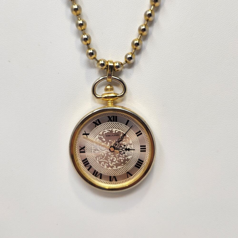 Dejuno Round Watch Pendant Ball Bead Long Necklace Vintage New Battery Works